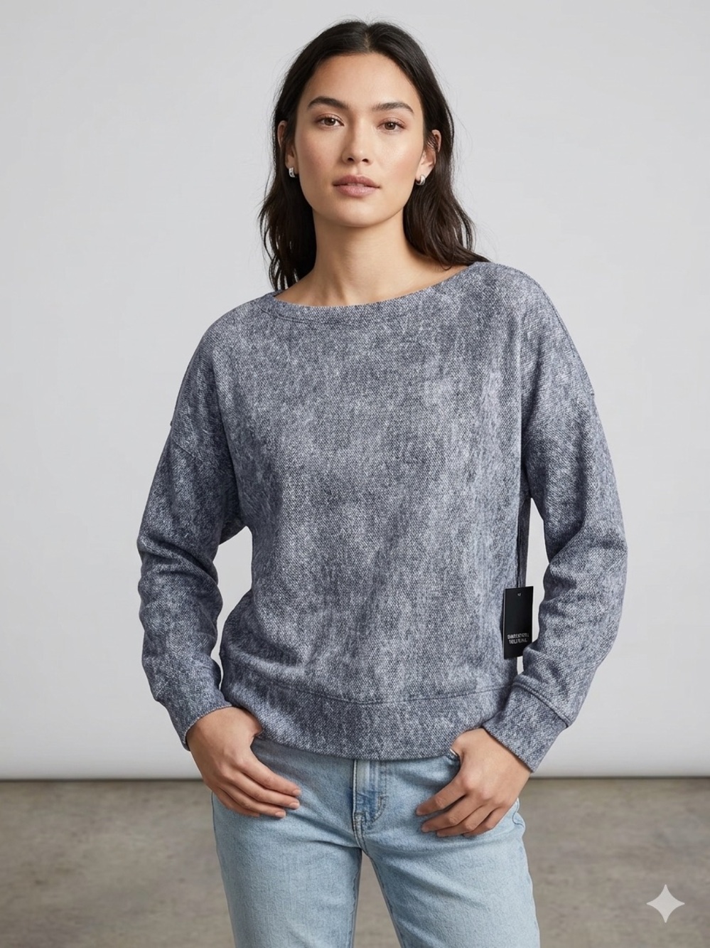Vera Wang Blue Marled Crewneck Top